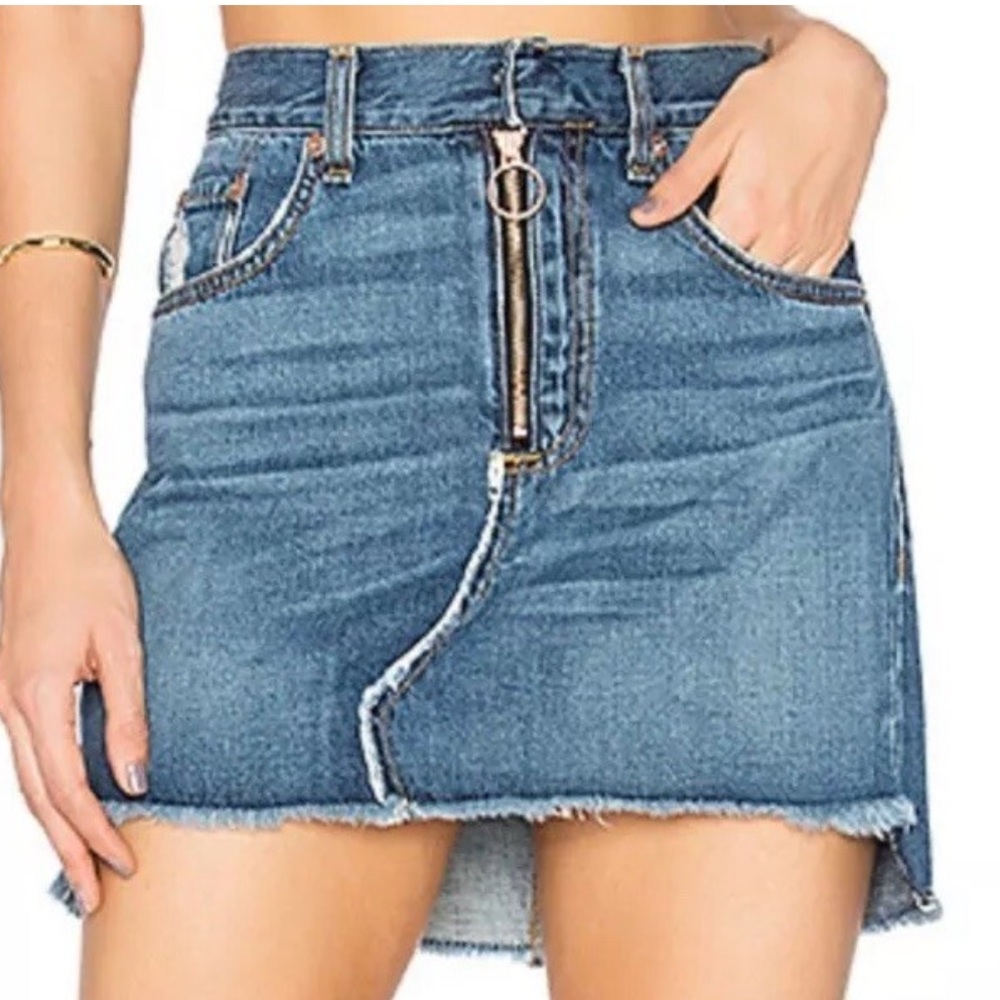 rag & bone Women’s Blue Denim O Ring Zip Front Cutoff Skirt 100% Cotton SZ 31”